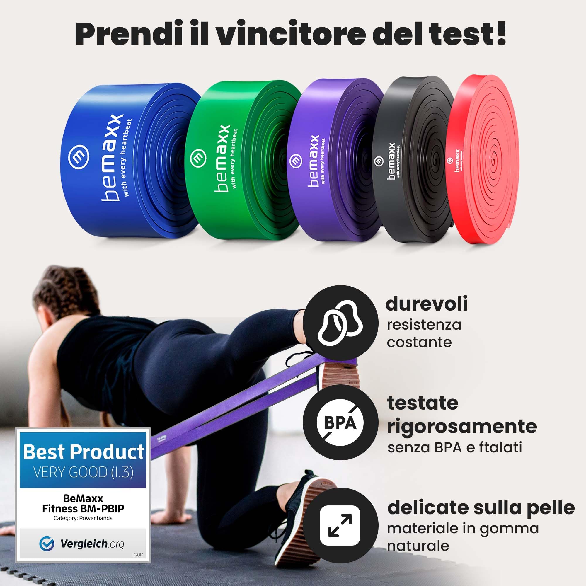 Banda Elastica di Resistenza + Programma di Allenamento - Fasce Elastiche Aiuto per Pull-Up | per Allenamento, Allungamento, Ginnastica | Palestra, Yoga, Pilates | Versatili, Duraturi, Resistenti