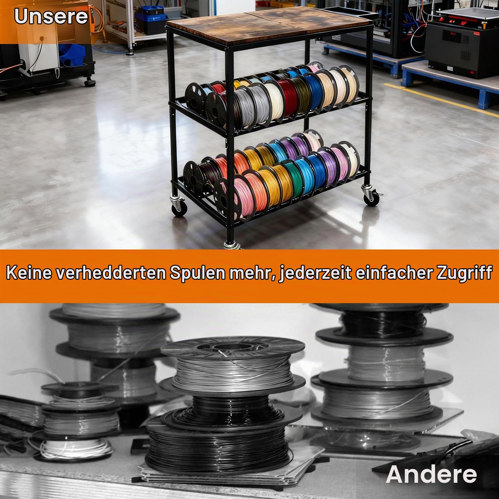 3d Drucker Filament Lagerregal Mit Rädern, Mobiles Druckerregal Aufbewahrungsregal Schweres Spulenhalter 3 Etagen Druckerzubehör Organizer Schreibtisch Für Druckstation Büro Werkstatt