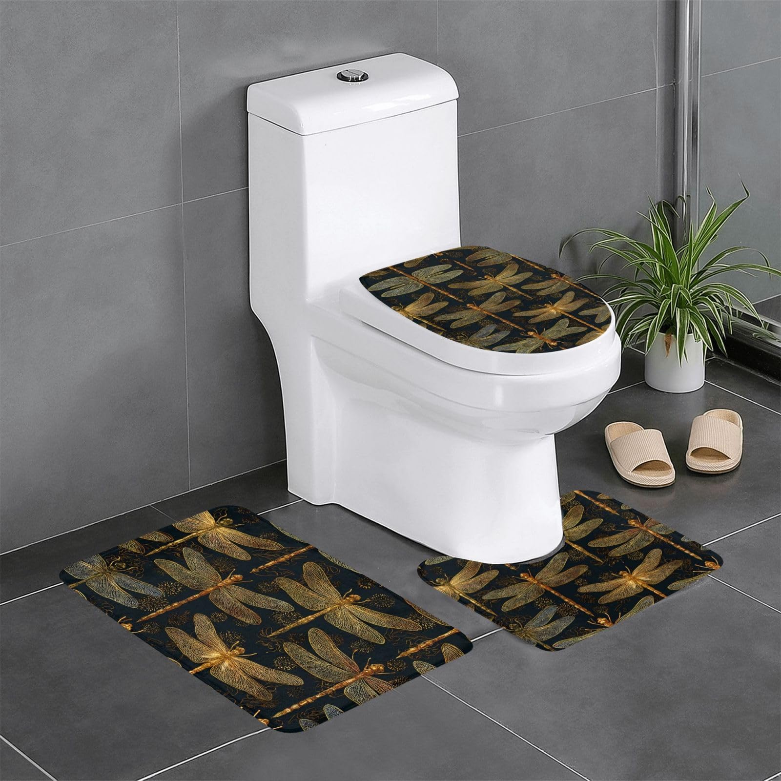 Tapis de salle de bain antidérapants HJFCZH doré lot de 3
