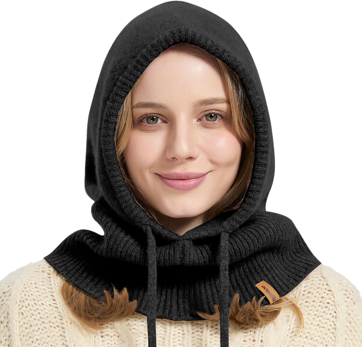 ACUSHLA 100% Merino Wool Balaclava for Women & Men Winter Warm Knit Hooded Scarf Hoodie Hat and Scarf Set in One