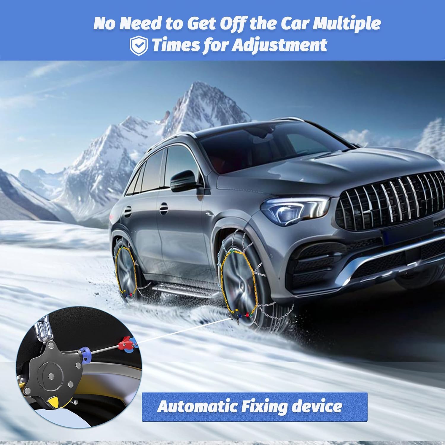 2 x 12 mm Auto Fixing Snow Chains,1 Minute Quick Assembly with Automatic Tensioner,Emergency Tire Chains for Cars, Trucks and SUVs (HKN 110)
