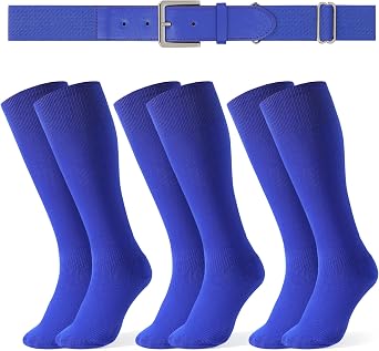LEACOOLKEY Baseball Belt and Socks Combo Set 3 Pairs of Softball Socks and 1 Pack Elastic Belt for Youth and Adult