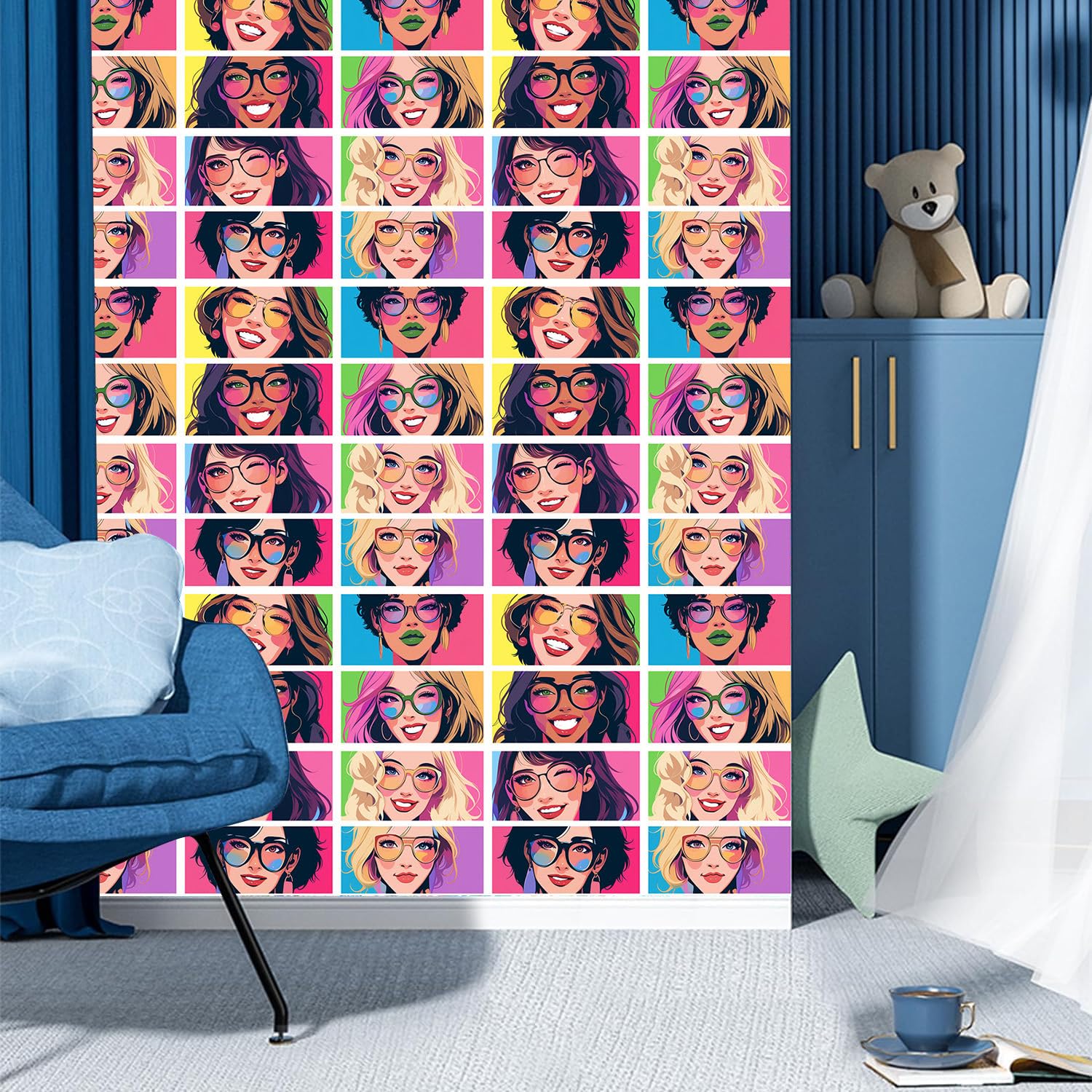 Papel pintado autoadhesivo Chicas de dibujos animadosCaricaturas modernas de chicas de moda Papel tapiz adhesivo papel de contacto papel de pared papel de pared fácil de despegar para mesita de noch