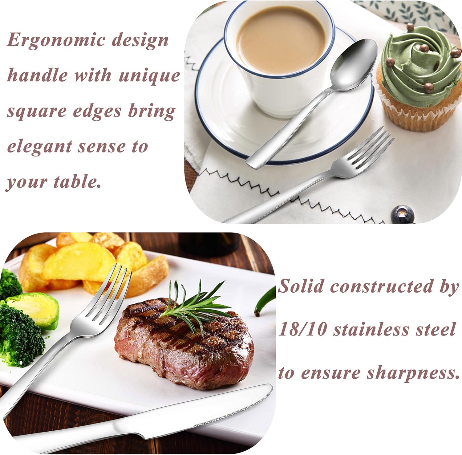 Herogo 18/10 Stainless Steel Silverware Set, 60-Piece Fancy Flatware Cutlery Set for 12, Modern Eating Utensils Tableware for Home Restaurant Wedding, Mirror Polished, Dishwasher Safe