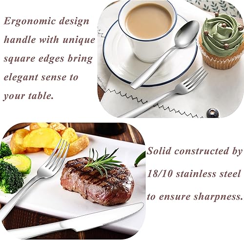 Miniatura 5 de Herogo Juego de cubiertos de acero inoxidable 1810, 60 piezas de cubiertos elegantes para 12, utensilios de cocina modernos para el hogar,