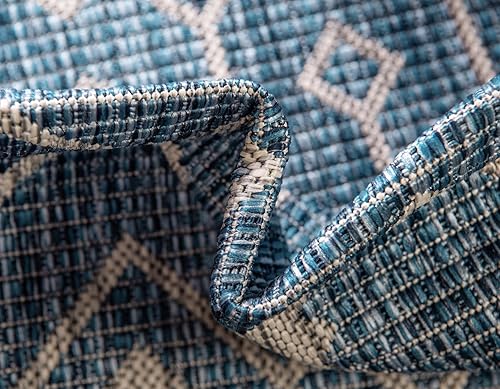 Miniatura 6 de Unique Loom Outdoor Trellis Collection - Alfombra de área con diseño de enrejado tribal (2 pies 2 pulgadas x 3 pies 1 pulgada, ovalada, azulmarfil)