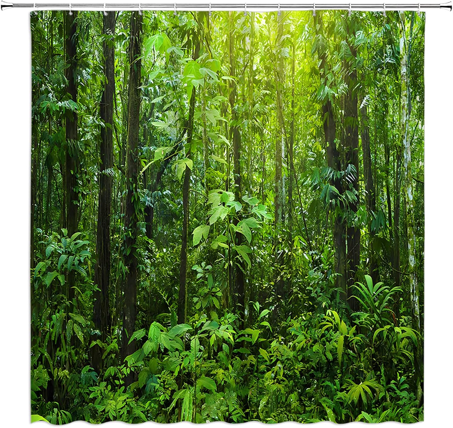 Rainforest Shower Curtain Tropical Jungle Forest Waterfall Palm Leaves Nature Scenery Polyester Bathroom Curtains with Hooks