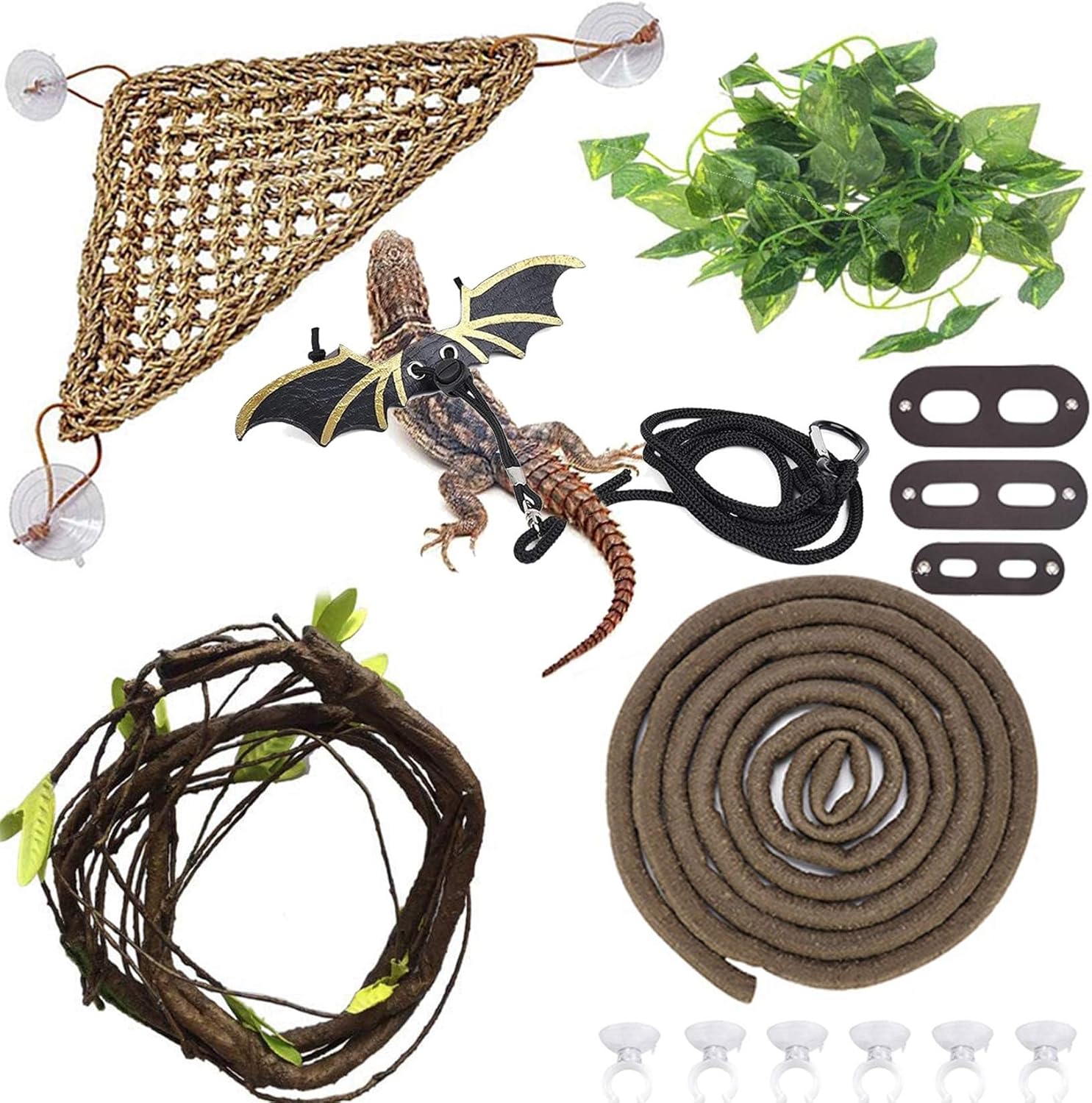 Kathson Bartagamen-Aquariumzubehör, Eidechse, große Hängematte, Dschungel-Kletterreben, flexible Blätter, flexible Ranke, künstlicher Zweig, Lebensraum, Reptilien-Dekor für Chamäleon-Eidechsen, Geckos Kathson Bartagamen-Aquariumzubehör, Eidechse, große Hängematte, Dschungel-Kletterreben, flexible Blätter, flexible Ranke, künstlicher Zweig, Lebensraum, Reptilien-Dekor für Chamäleon-Eidechsen, Geckos