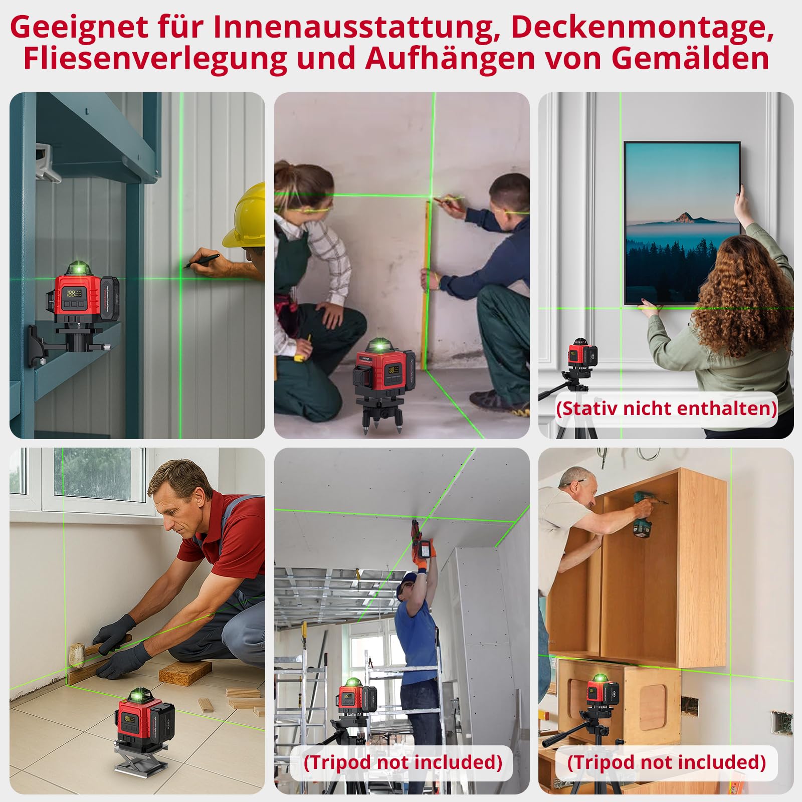 XUNTOP Laser Wasserwaage Selbstnivellierend Kreuzlinienlaser Grün Laser 16 Linienlaser 360° Projektionswinkel IP54 Horizontal/Vertikal Mit Fernbedienung und Wandhalterung für Baustelle Heimwerker