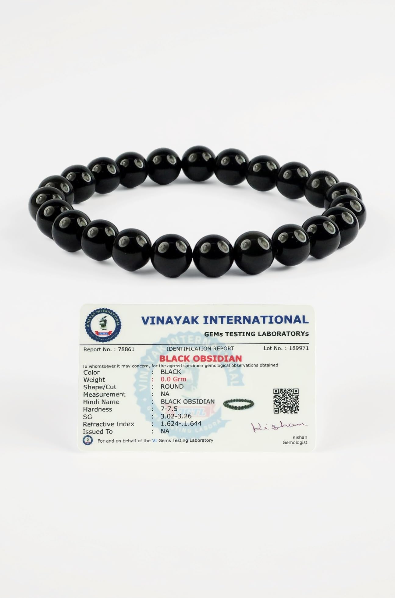 Natural Black Obsidian Bracelet | Certificate of Authenticity | Attracts | Protection & Grounding | Black Obsidian Round Beads 8 mm Crystal Stone Bracelet for Men and Women