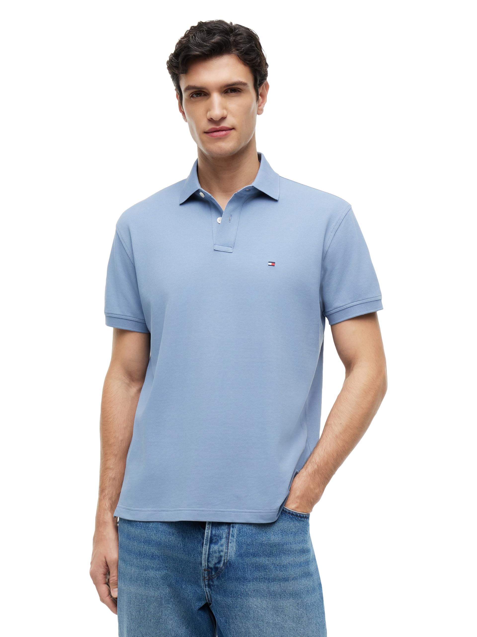 Tommy Hilfiger Men's Short Sleeve Polo Shirts in Classic Fit with Stretch and Organic Pique Cotton