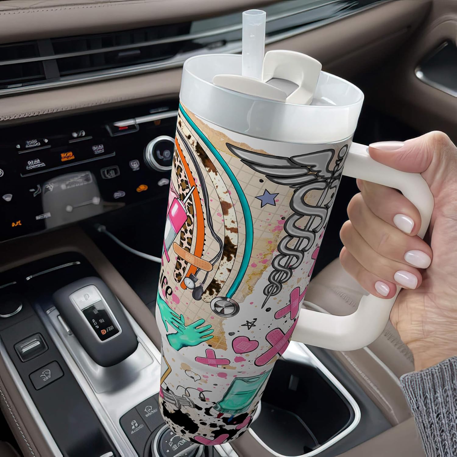 Fancyfams Nurse Gifts for Women, 40oz Stainless Steel Travel Tumbler with Handle, Lid, Nurses, Practitioner, Registered RN, Student Single Cup, Lpn Cool Appreciation Mug (1 Tumbler + Accessories) - Image 5