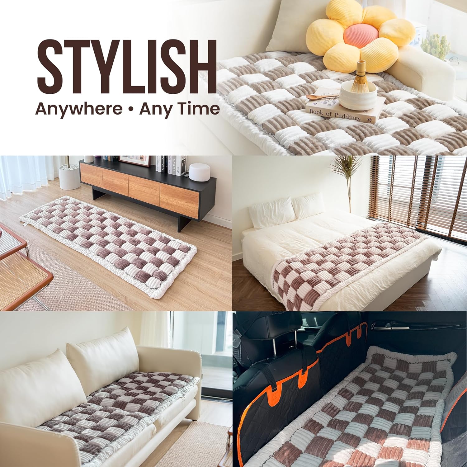 Cattasaurus Washable Couch Covers for 3 Cushion Couch Sofa Pet Friendly, Non Slip Couch Protector for Dogs, Backseat Pet Bed Mat, Love Seat Couch Covers for Dogs, Sofa Slipcovers (Medium, Deep Coffee)