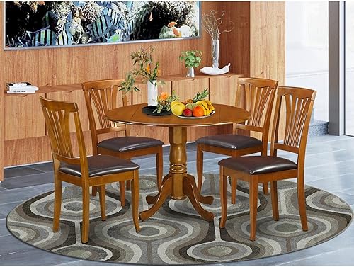 Miniatura 7 de East West Furniture DLAV5-SBR-LC - Juego de mesa de comedor de 5 piezas, incluye una mesa de cocina redonda con gotas y 4 sillas de comedor