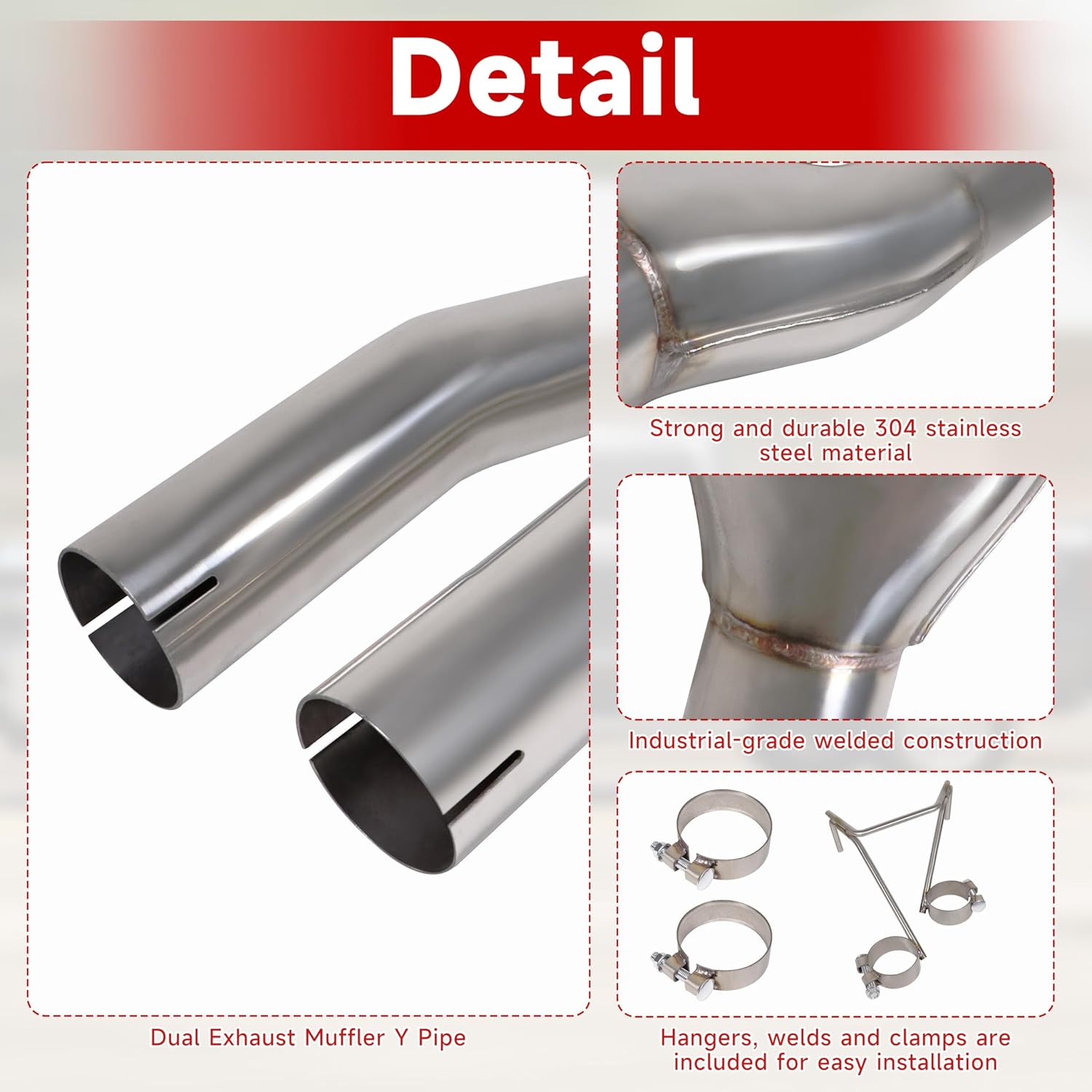 Dual Exhaust Muffler Y-Pipe Kit for Dodge Ram 1500 Hemi Pickup Trucks 5.7L 2009-2019 with 3 inch Innet and 2.25 inch Outlet Y Pipe Muffler, Silver