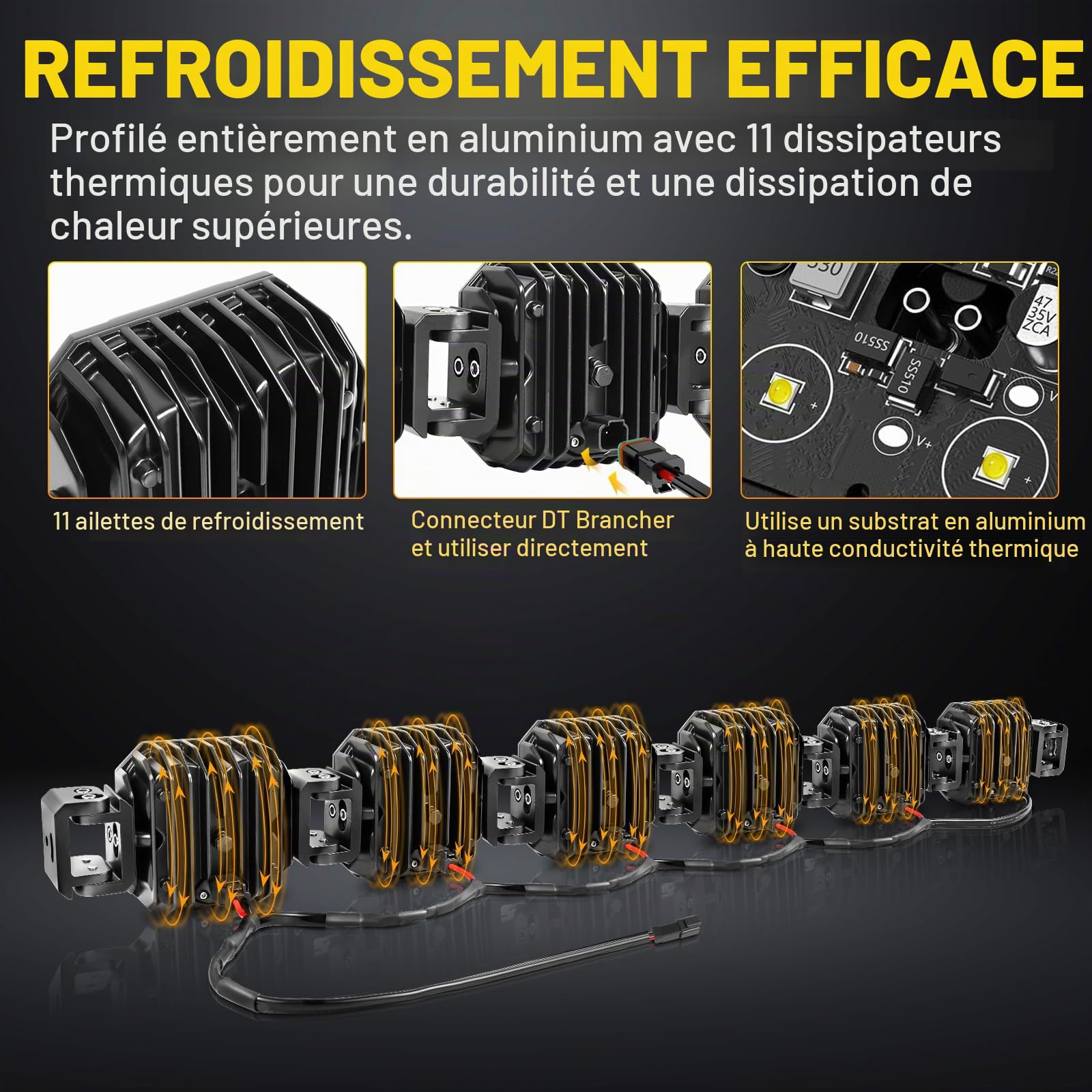 RIGIDON Barre de LED 4x4, 12V DT Faisceau kit, 40 Pouces 102cm 180W 15000lm | longue portée, étanche, 3000K ambré, barre lumineuse led, phare de travail, pour offroad Véhicules Voiture camions ATV UTE