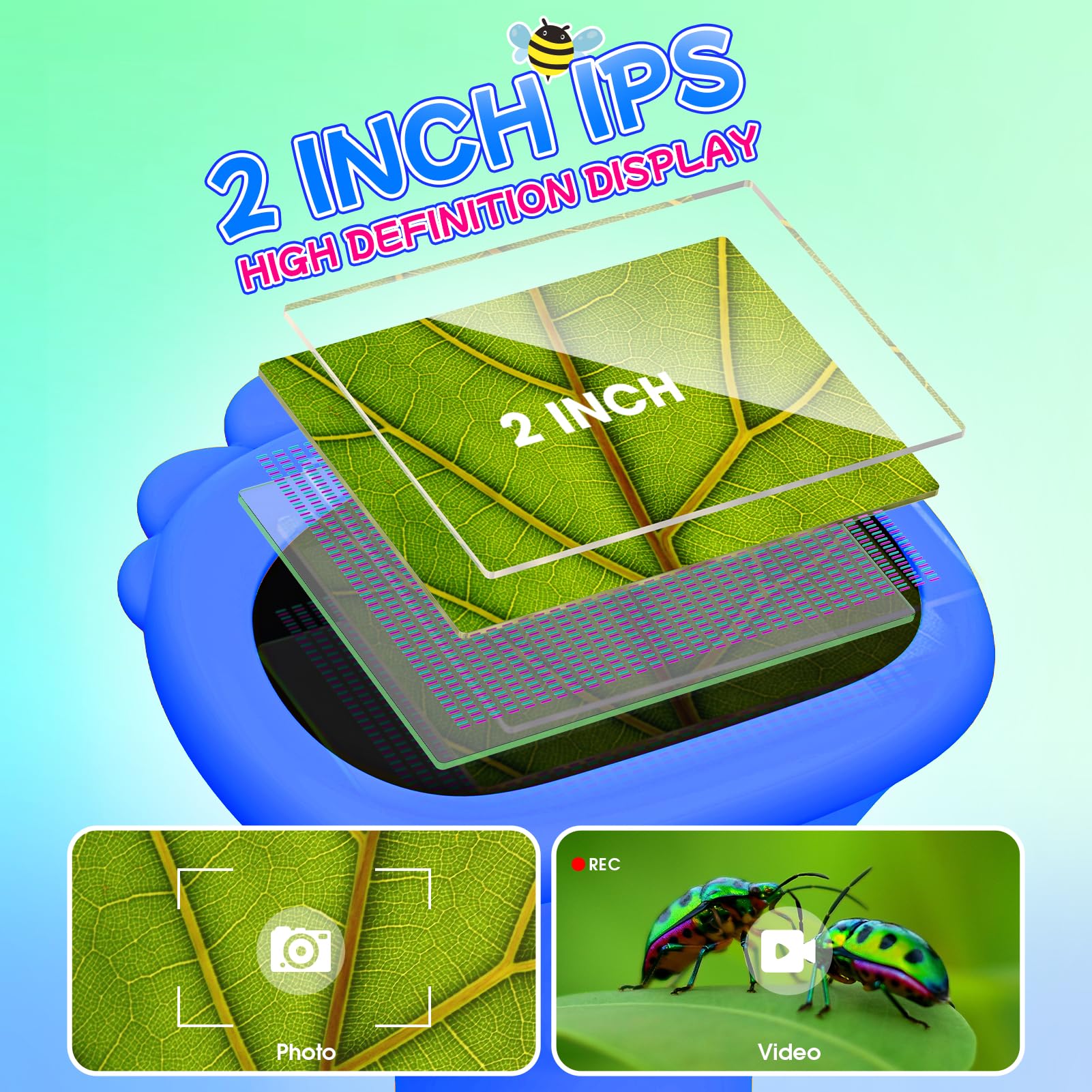 Microscopio per Bambini, Microscopio Digitale Portatile per Bambini, Schermo IPS da 2,0 Pollici, Ricaricabile USB, 8 luci LED, 1000x, Giochi Regalo Bambino 3-12 Anni Maschio - Blu