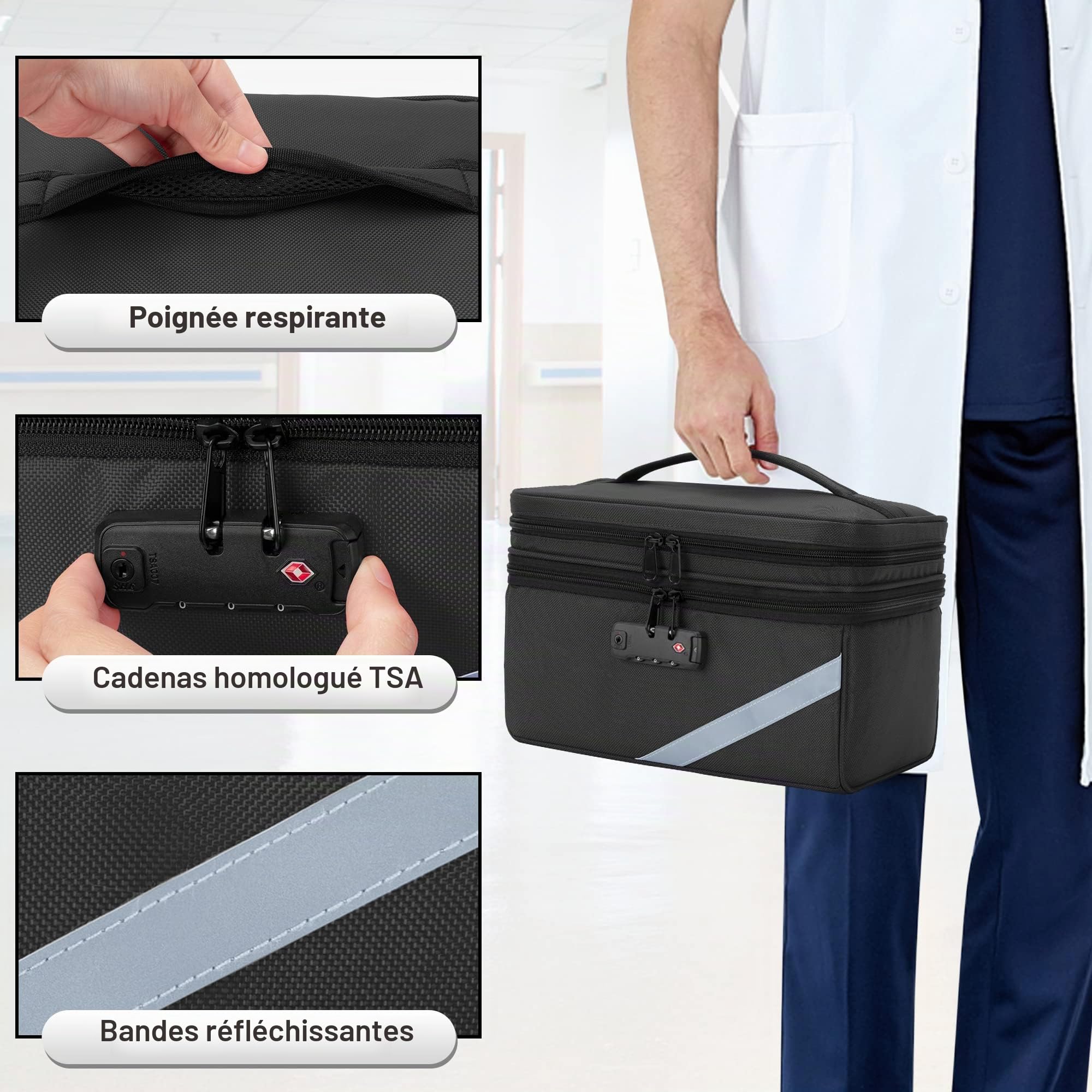 Trunab Petit Sac Médical avec Serrure à Combinaison, Trousse de Secours Verrouillable avec Mini Pochette pour La Maison, Les Voyages, Les Urgences, Gris (Sac Vide), Conception Brevetée
