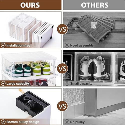 Miniatura 4 de Caja de almacenamiento plegable, organizador apilable de plástico transparente de fácil montaje con tapas, zapatero de gran tamaño (9 capas