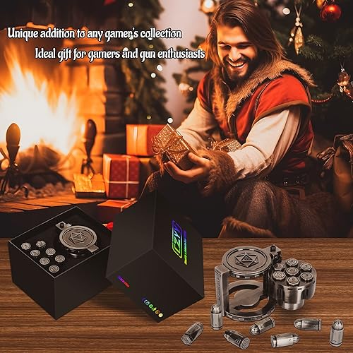Miniatura 5 de CZYY Juego de 7 dados poliédricos de metal con contenedor giratorio de cilindro revólver  dados estilo Cyberpunk para juegos de mesa Warhammer 40K,