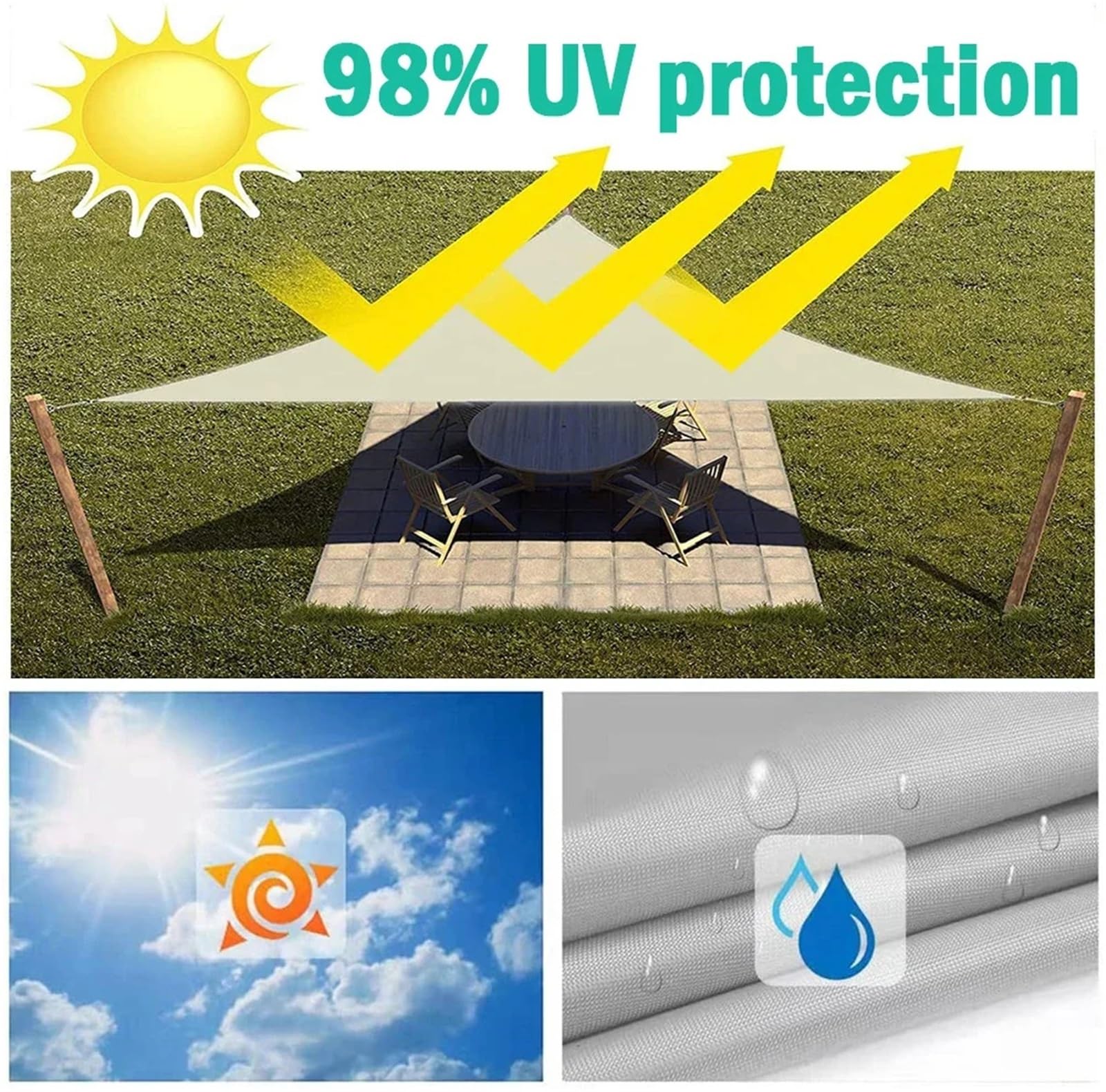 Vela Ombreggiante Tenda parasole triangolare multi-dimensione impermeabile for esterni, giardino, patio, feste, protezione solare, tenda for spiaggia, campeggio, piscina(Beige,2x2x2m)