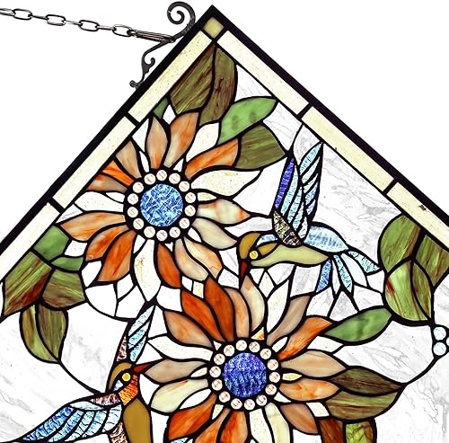 Miniatura 3 de Capulina Paneles de vidrieras para colgar ventanas, girasoles y pájaros, estilo Tiffany, artesanías de arte tradicional para decoración del hogar y