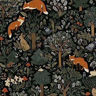 Peel and Stick Wallpaper 17.7"x118.1" Mushroom Wallpaper Forest Foxes Rabbits Trees Mushrooms Autumn Tones Wall Decor Contact Paper Removable Wall Paper for Bedroom Desk Drawers Kitchen