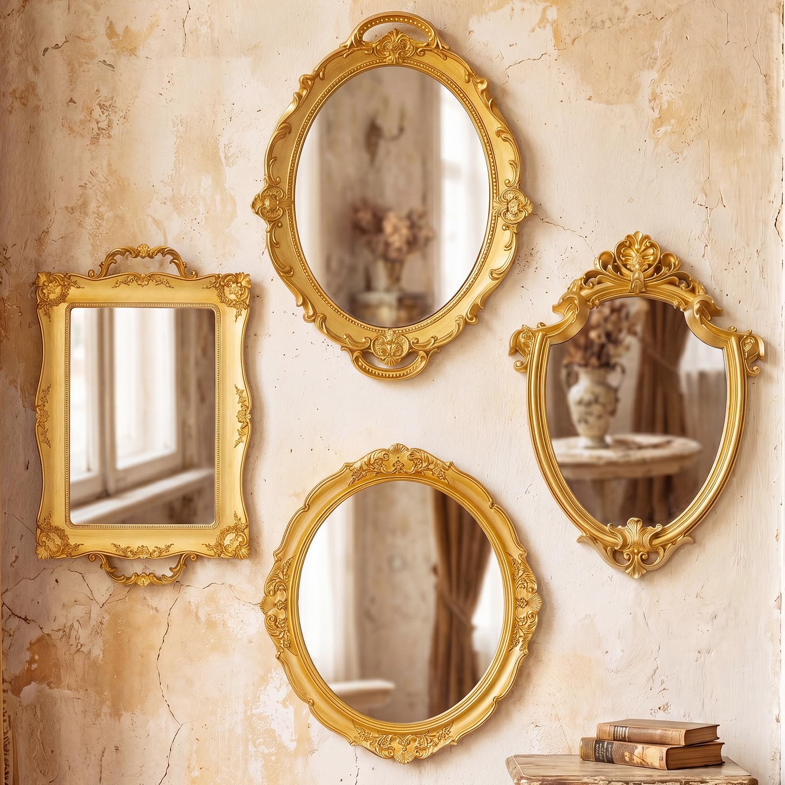 Amazon.com: Beeveer 4 Pcs Vintage Gold Wall Mirror Set Luxury