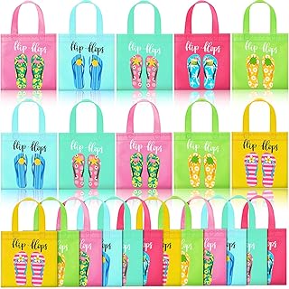 Sweetude 36 Pcs Flip Flop Tote Bags Non Woven Reusable Party Favor Bags Summer Beach Treat Bags Tropical Gift Bags Hawaiian Goodie Bags with Handles for Kids Birthday Hawaii Luau Party Decorations