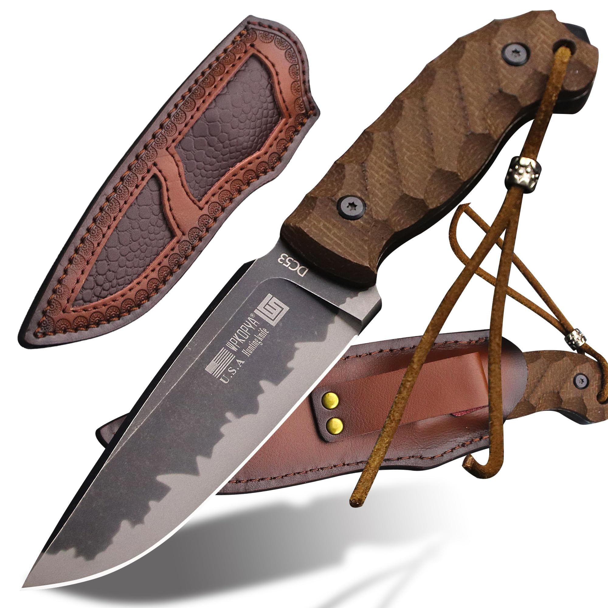 WPKOPYA 6mm thick DC53 steel linen handle full Tang outdoor hunting+scabbard,...