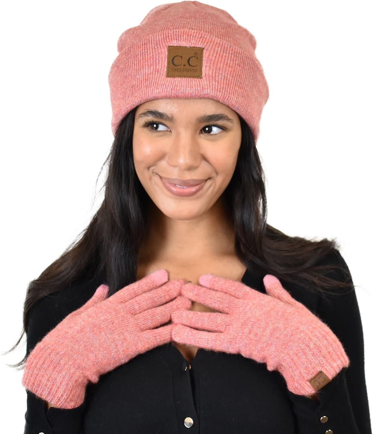 C.C Unisex Eco-Friendly Recycled Yarn Cuff Beanie and Touchscreen Gloves 2 Pc Set
