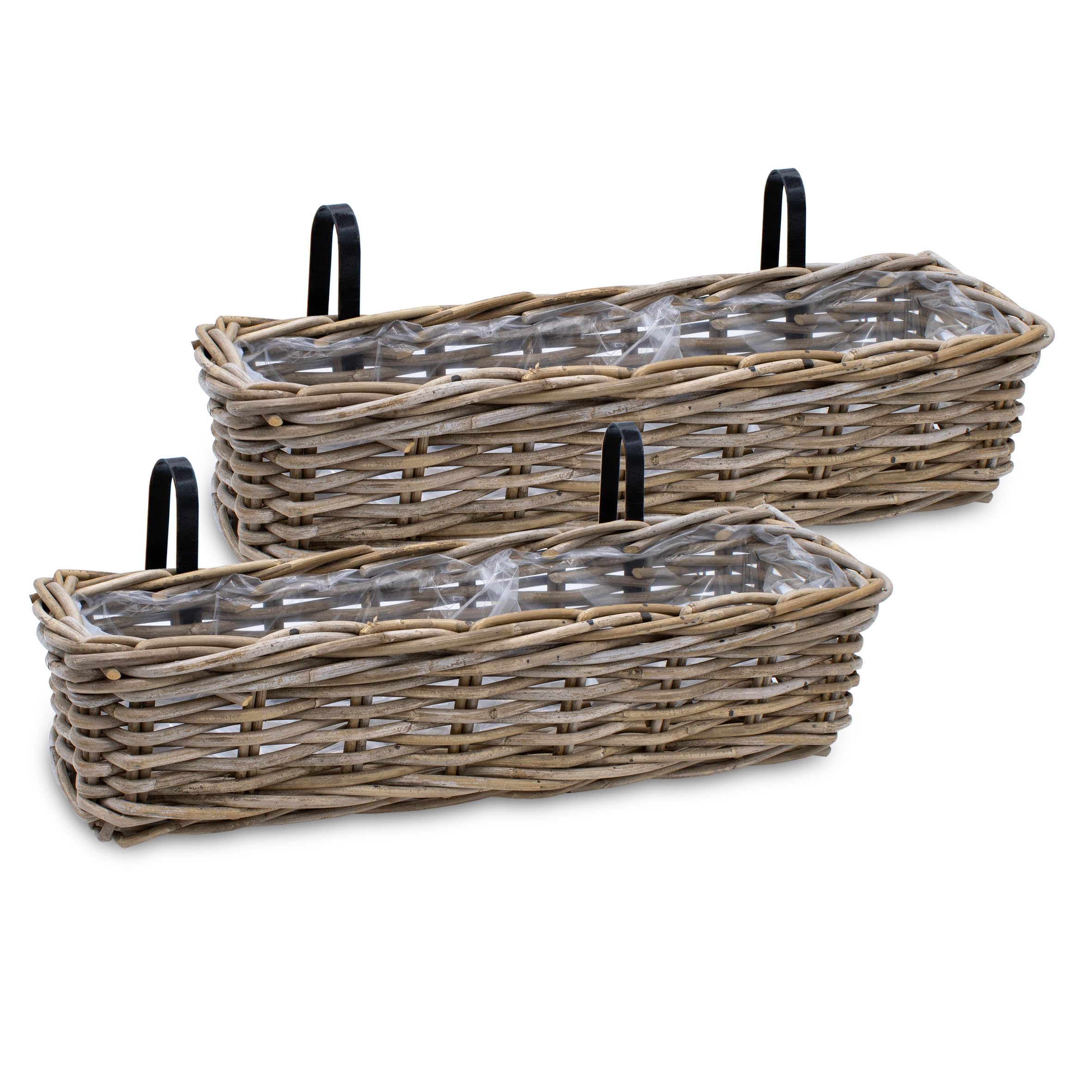 Spetebo Lot de 2 jardinières de balcon en rotin naturel 60 x 20 cm - Panier à plantes en osier avec support pour balcon et jardin