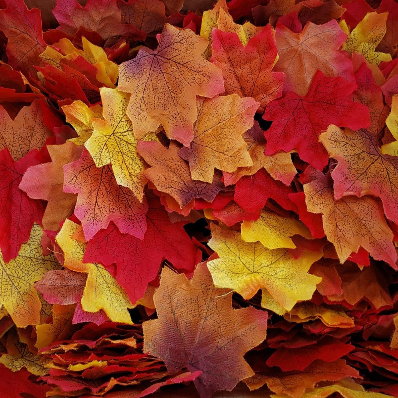 300pcs Artificial Autumn Maple Leaves Fall Autumn Colored Maple Leaf,for Art Scrapbooking Wedding Decorations Halloween Party Thanksgiving Decor