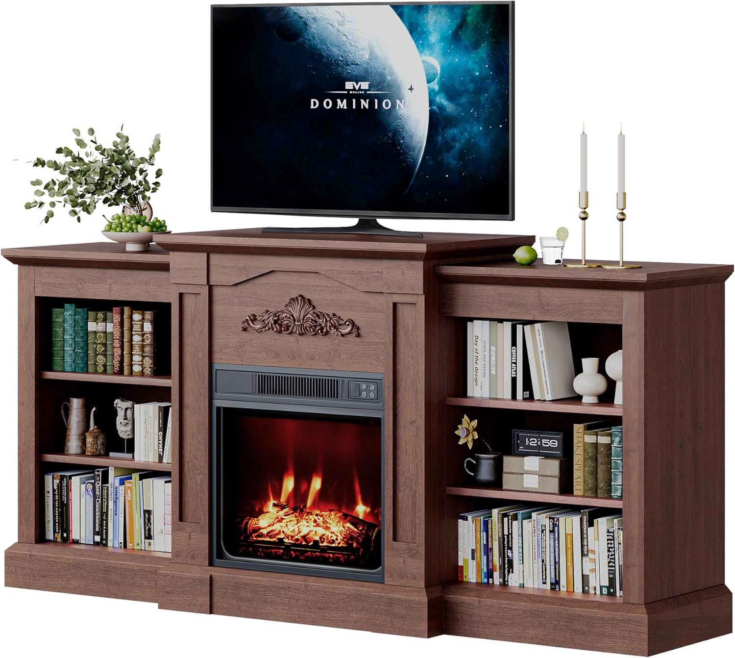 67" Fireplace TV Stand with Mantel, 18" Electric Fireplace Insert & Cabinets, Entertainment Center for Living Room or Bedroom, Fits TVs Up to 67", Remote Control, Gray