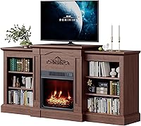 Vista 4 de Soporte de TV con chimenea de 60 pulgadas con chimenea, chimenea eléctrica, llama 3D, calor y almacenamiento ajustables, centro de entretenimiento