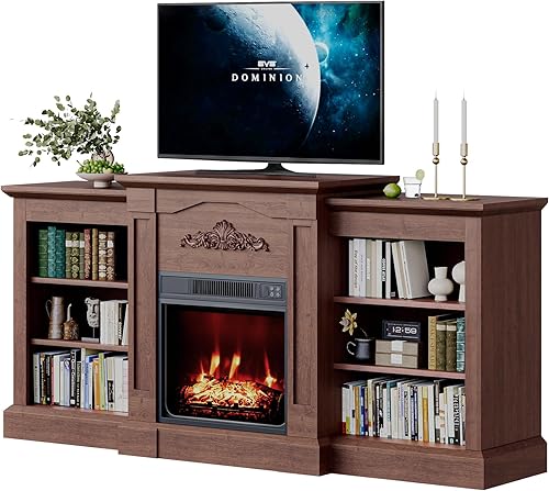 Miniatura 4 de Soporte de TV con chimenea de 60 pulgadas con chimenea, chimenea eléctrica, llama 3D, calor y almacenamiento ajustables, centro de entretenimiento