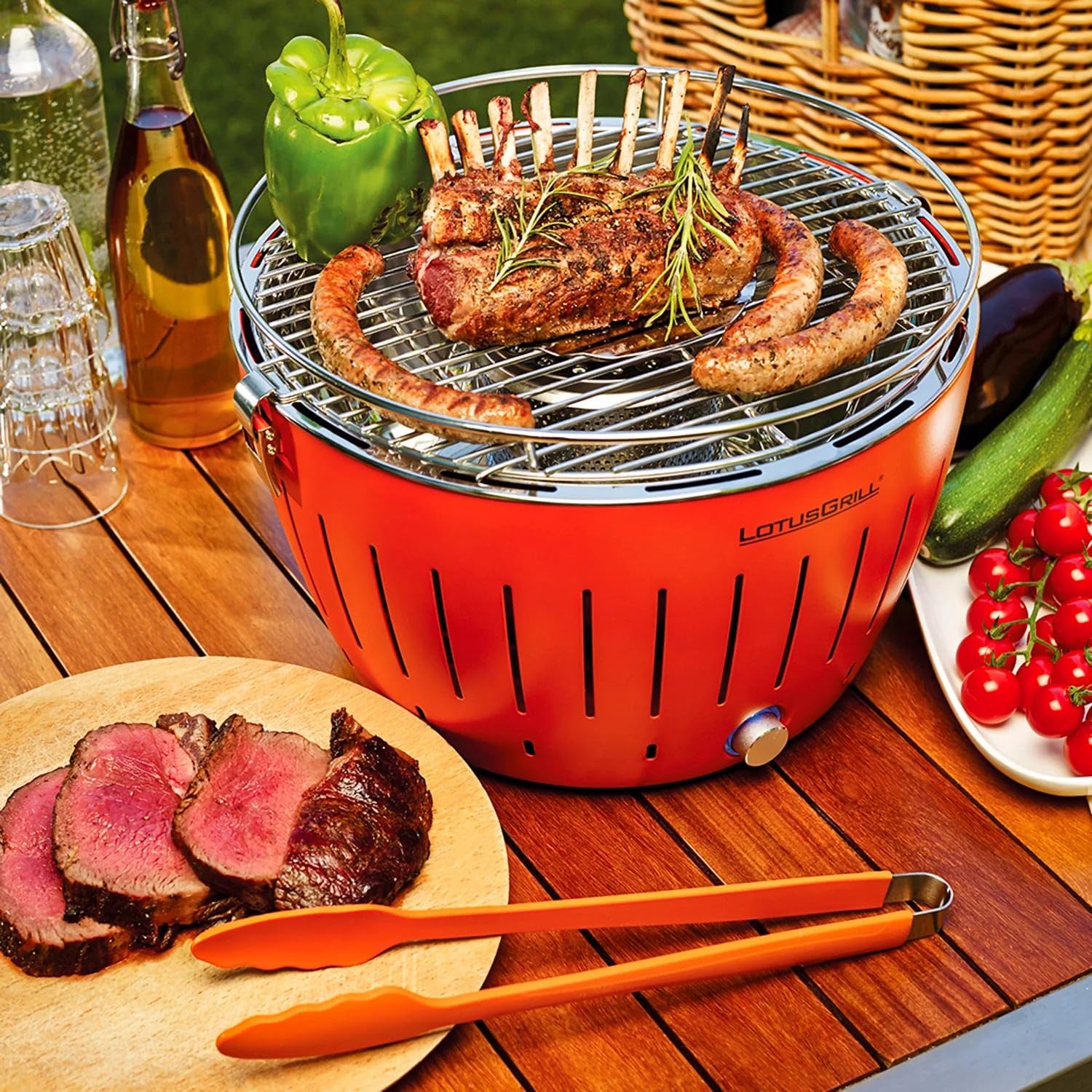LotusGrill LG G34 U OR Standard Barbecue con batterie e cavo di alimentazione USB, 35 x 23,4 cm, Arancione