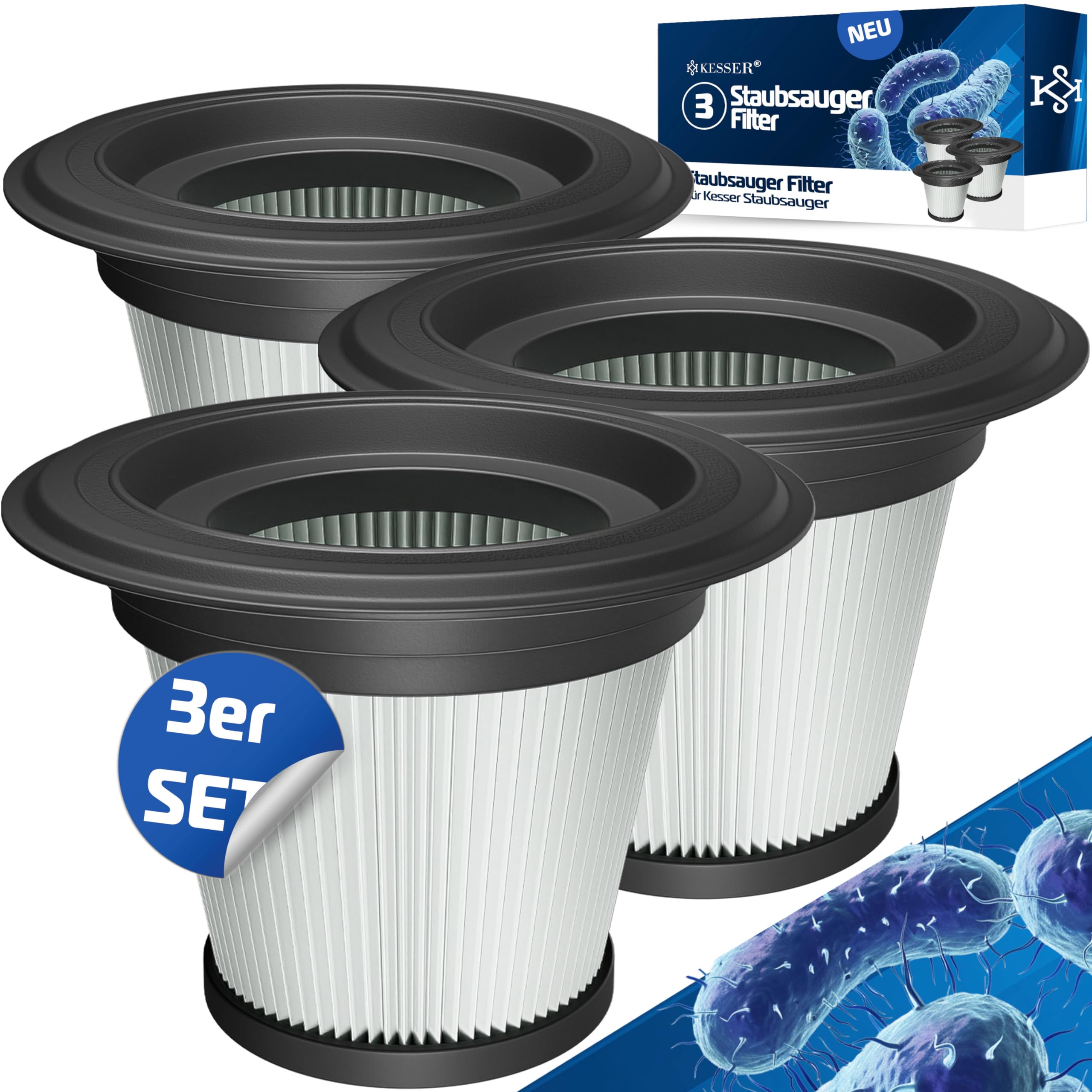 KESSER® Lot de 3 filtres de rechange compatibles avec les aspirateurs KESSER 3 en 1 pour aspirateur sans fil