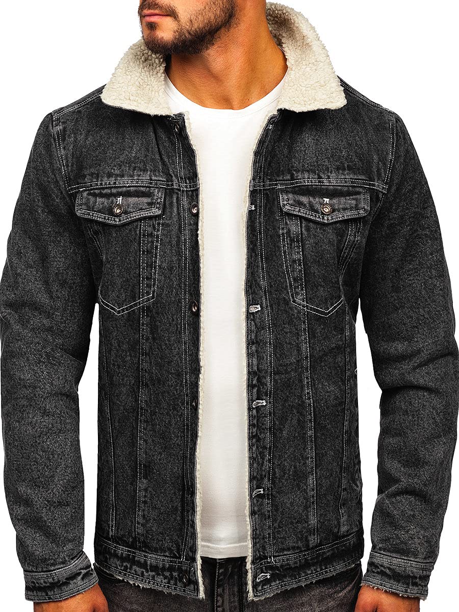 BOLF Hombre Chaqueta vaquera de entretiempo con Pelo Denim Jeans Jacket Vintage Cazadora Plumas Clásico Estilo Urbano Mix 4D4