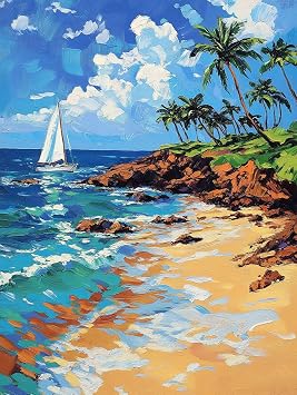 Landscape Diamond Art Sailboat Diamond Painting Kits for Adults, DIY 5D Round Full Drill Gem Art Mosaic Kits for Adults Rhinestone Crystal Painting for Home Decor, Hobbies for Women 16x22in NF70-43