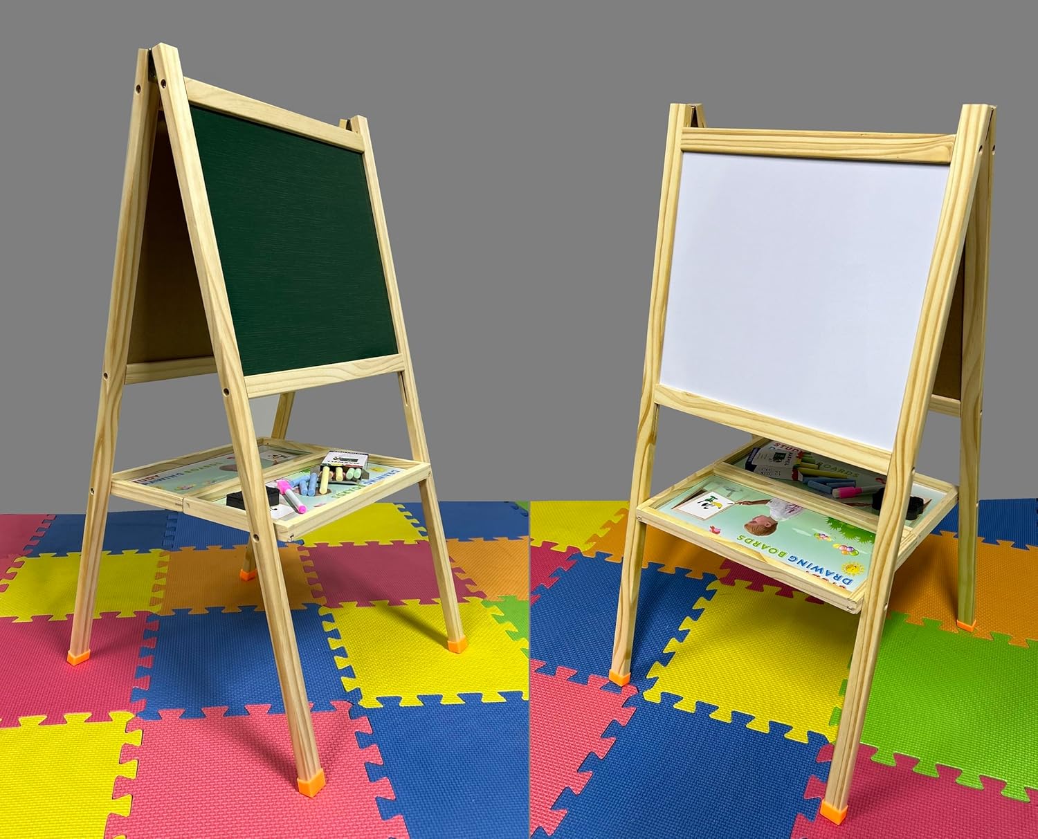 Abaseen 2 in 1 Folding Kids Easel Double Sided Kids Activity Children Wooden Easel Chalk