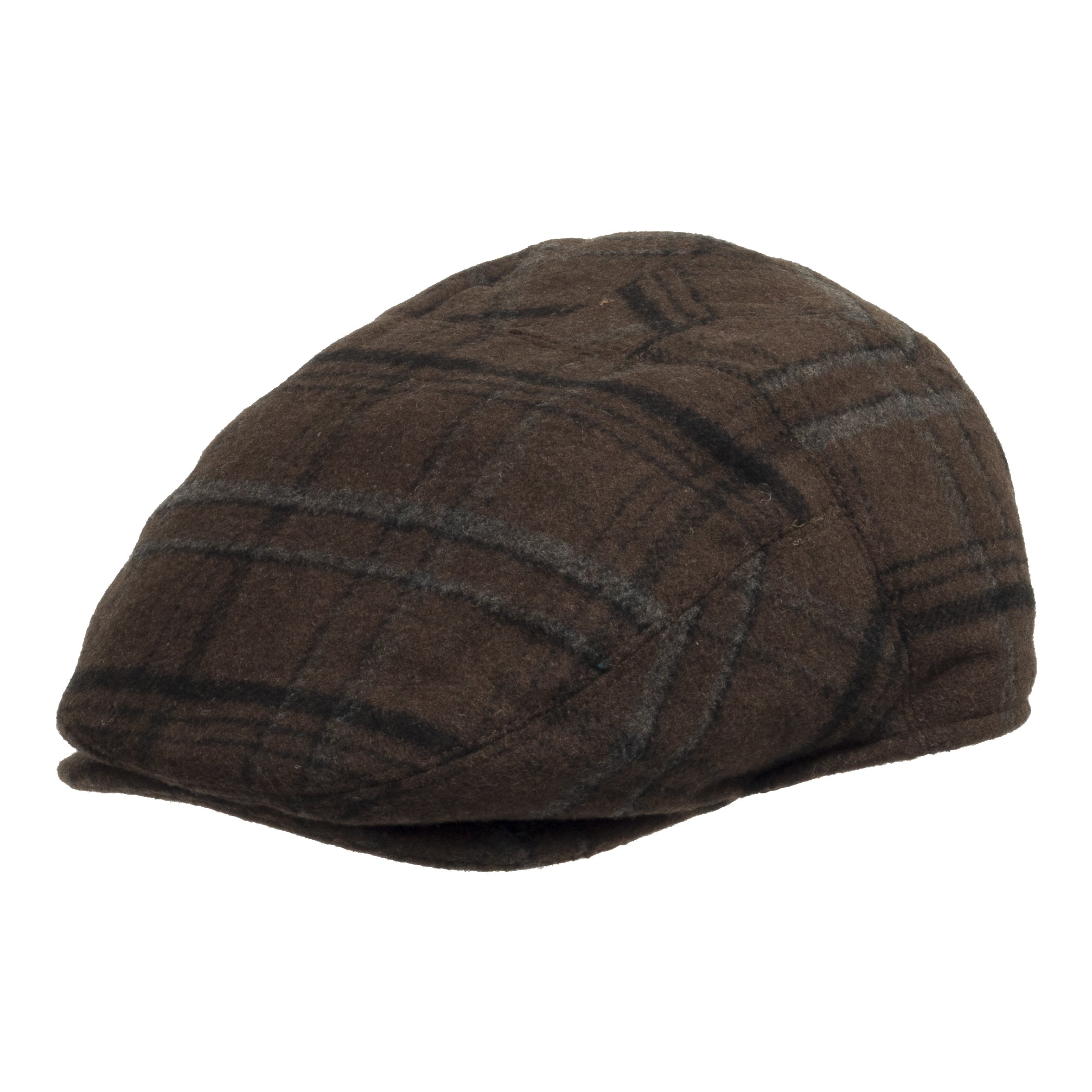 ULTRAFINO Tusco Wool Grey Plaid Ivy Cap Newsboy Hat with Fleece Ear Flaps Brown 7 3/8