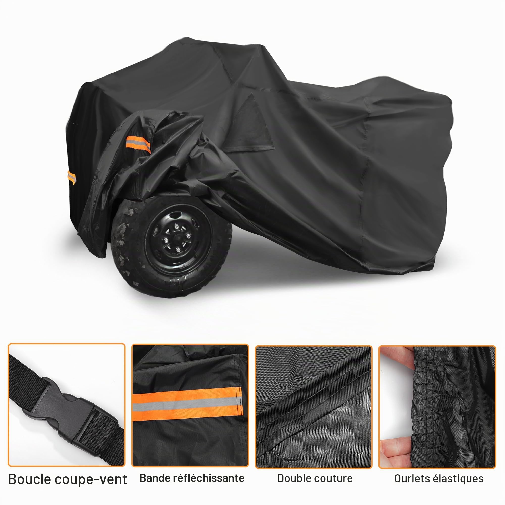 X AUTOHAUX Housse de Protection imperméable pour Quad Polaris Sportsman 450/570 4 Roues 210D-PU Noir 211 x 122 x 120 cm