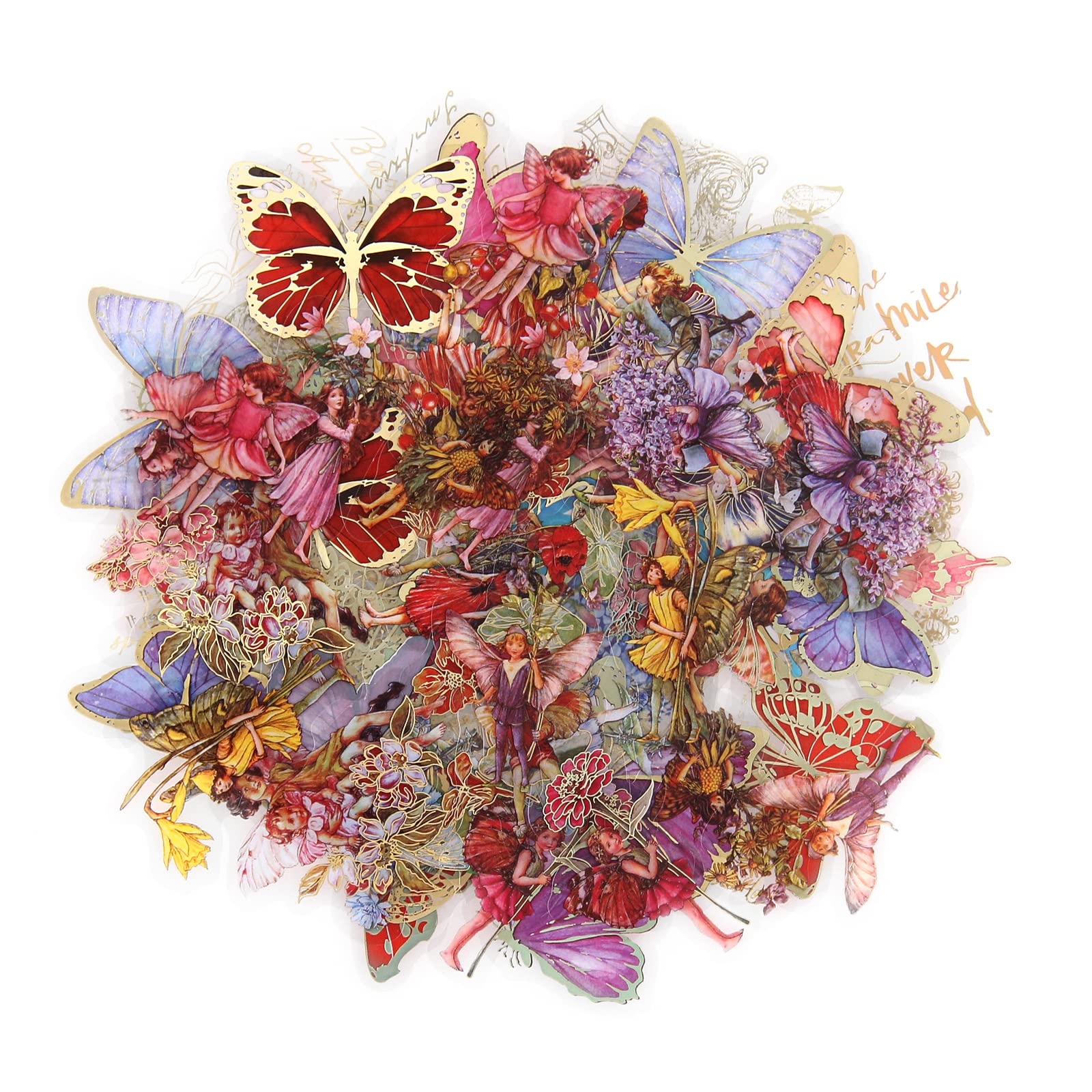 AVECMOI 120pcs Bronzing-Sticker-Set, Pegatinas Decorativas de Hadas de Flores y Mariposas Bronceadoras para Vasos de Agua, Portátiles, Cuadernos, Tarjetas de Felicitación, Scrapbooking, Diarios
