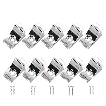 MaK Hardware L Button Shape Right Angle Glass Panel Shelf Clamp Holder Bracket Support Clip (Silver)(One Hole) (10pcs with Screw)