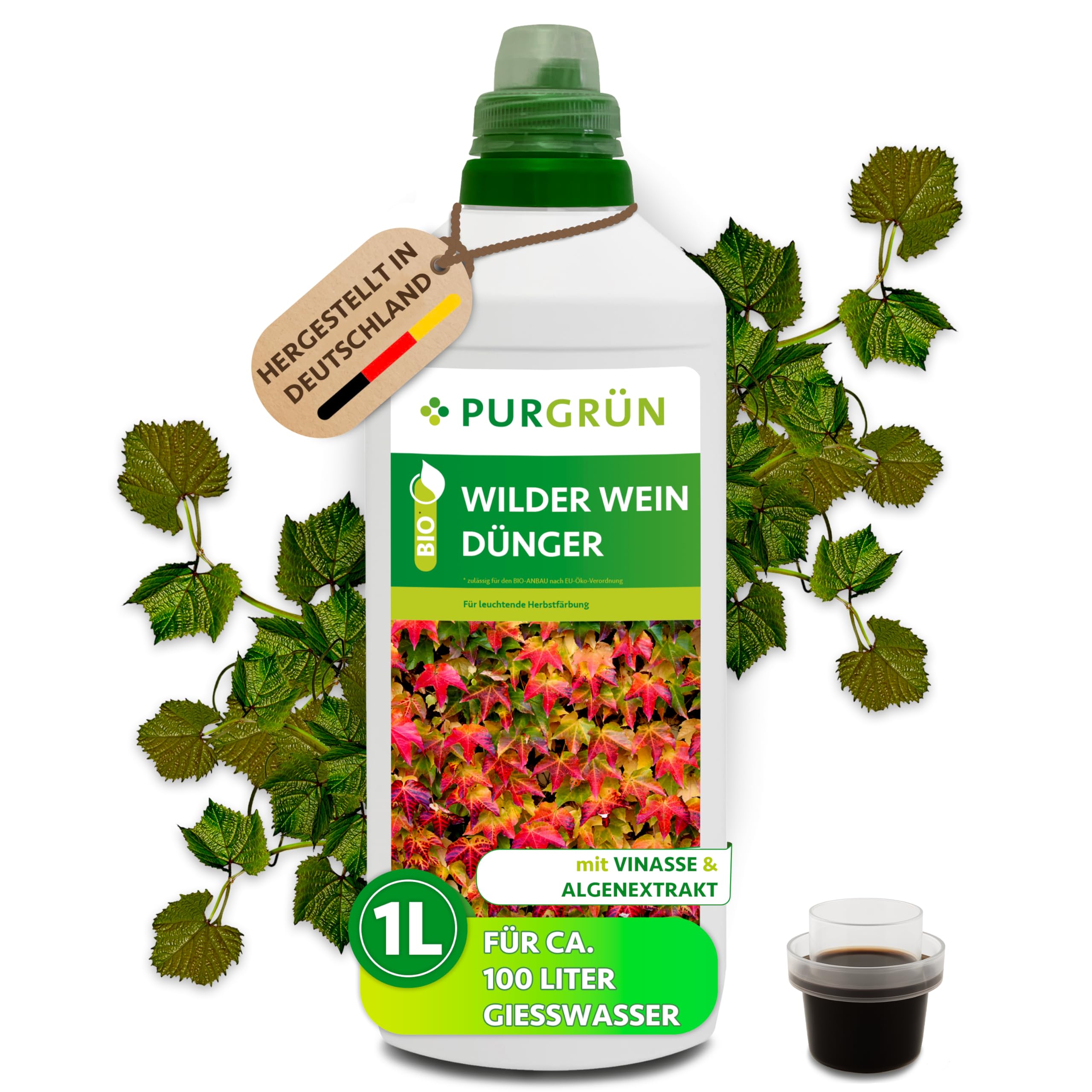 Purgrn Bio-Wilder-Wein-Dnger 1 Liter  Organische Rezeptur   Premium-Flssigdnger  NPK 4+1+7  Mit Algenextrakt & Vinasse  Extra  Kalium fr leuchtende Herbstfrbung : Amazon.de: Garten