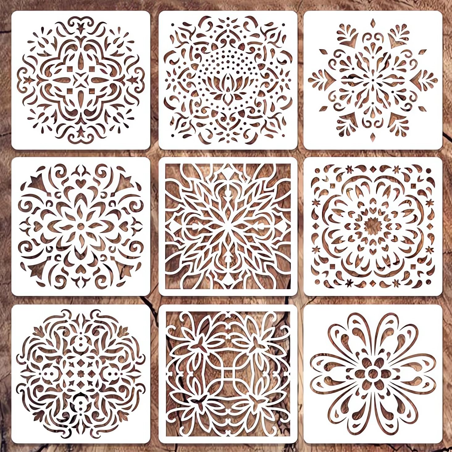Mandala Stencils for Painting on Wood Wall Floor Furniture Tile Fabric, Small Rangoli Stencils Rock Painting Stencils for Home Decor (4 inch)