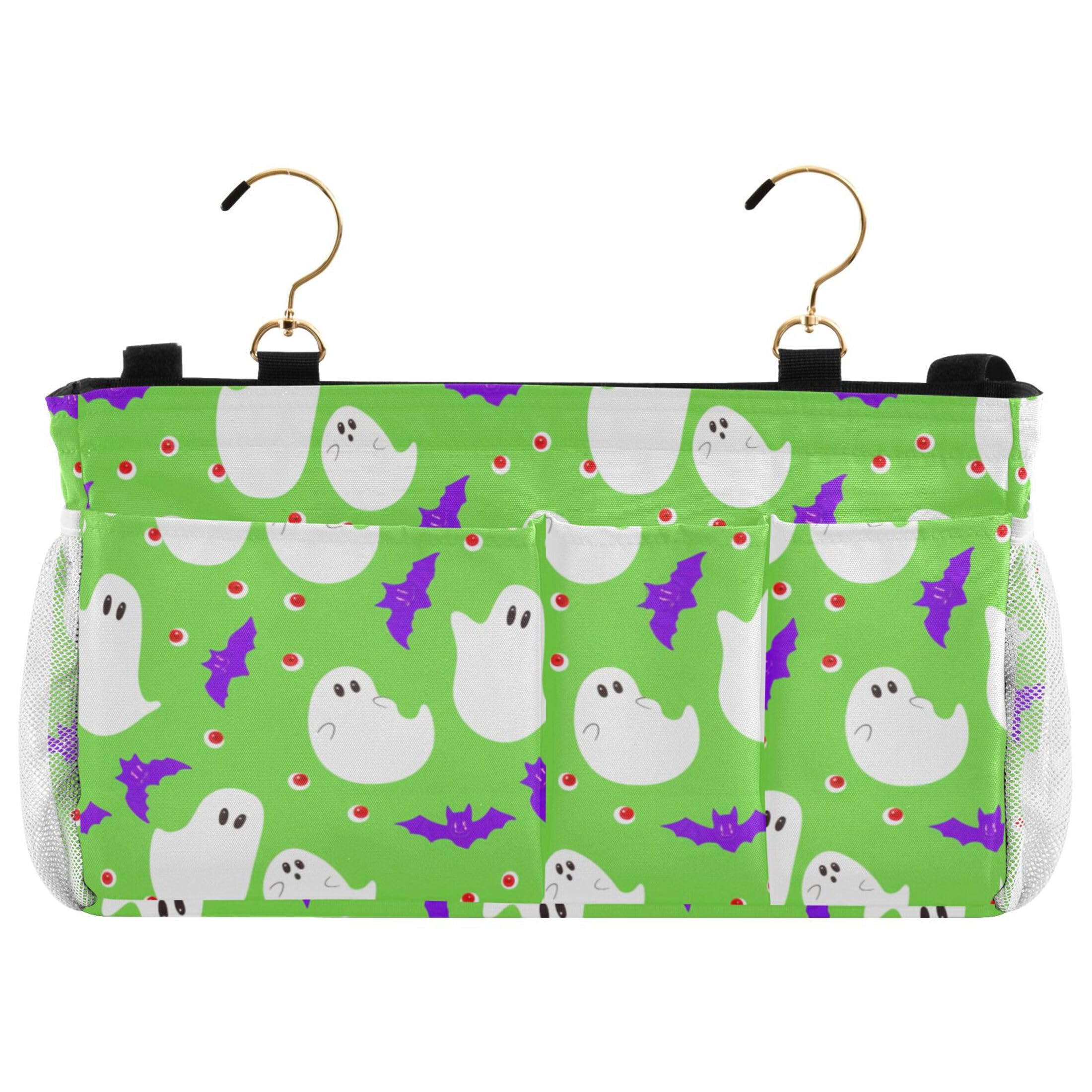 Burbuja Boo Bats on Green Bedside Caddy Hanging Storage Organizer with 2 Straps and Hooks for Home College Dorm Bunk Bed Hospital Bed Crib