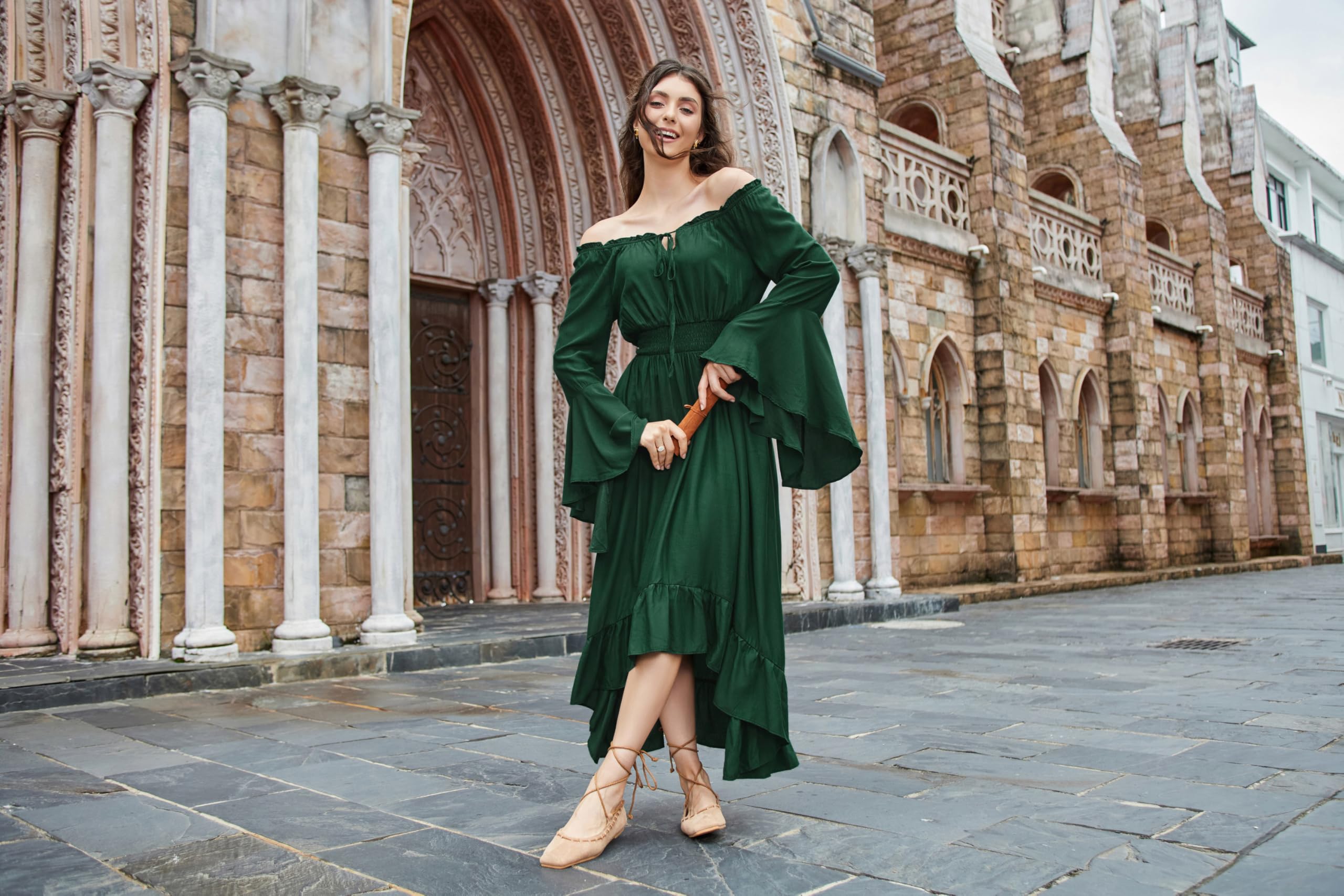 SCARLET DARKNESS Vestido Largo renacentista para Mujer, Cintura ahumada, diseño Alto, Estilo Medieval
