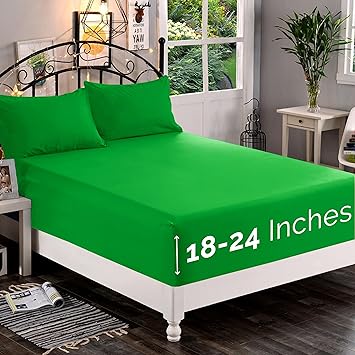 Elegant Comfort 1500 Premium Quality Fitted Sheet Ultra Soft 18-24 Inch Extra Deep Pocket - Single Fitted Sheet for High Mattress - Wrinkle Free with Smart Storage Pockets, Queen, Emerald Green
